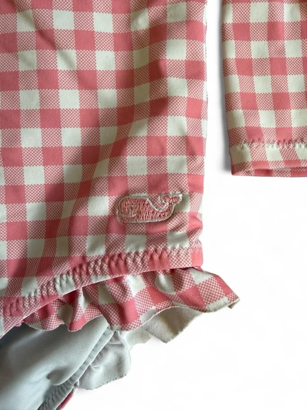 Vineyard Vines Pink Gingham Long-Sleeve One-Piece Swim